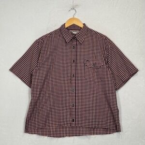 Rusty Navy Red Gingham Plaid Raw Hem Button Up Shirt Medium